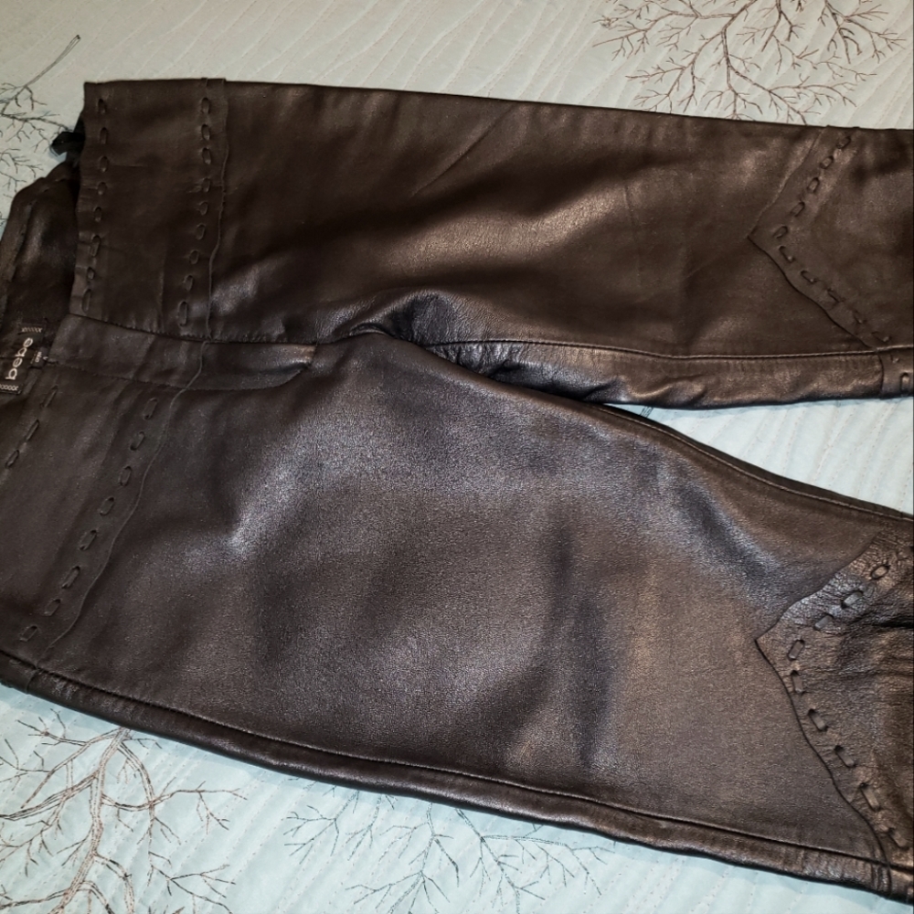 Bebe Vintage Leather Boot Cut Free Edge Woven Detail Jeans Pants